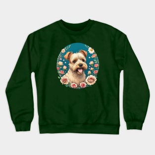 Little Terrier With Spring Roses Crewneck Sweatshirt